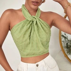 Self tie green halter top